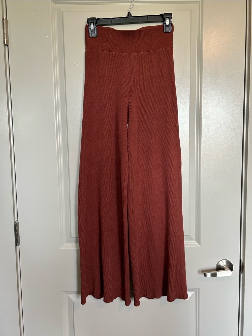 Free People Wide-Leg Knit Pants Rust Brown Maroon
